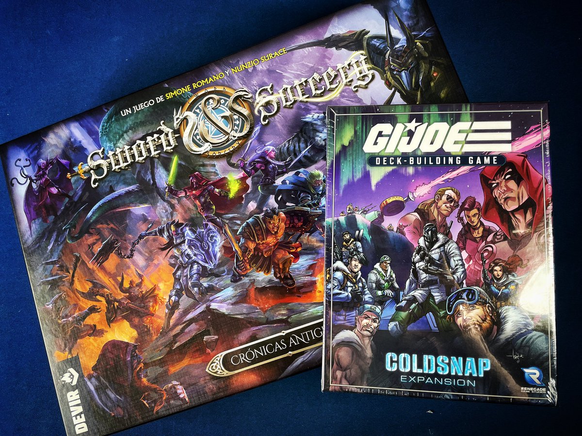 aquesejuega's tweet photo. Menudo festivalazo! La nueva expa del GI JOE deckbuilding game de @PlayRenegade y las Crónicas Antiguas de SWORD &amp; SORCERY por gentileza de @DevirIberia #nomecabe https://t.co/JtcZepAdd4