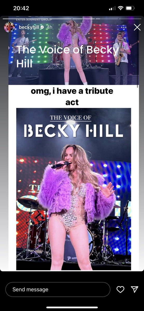 pureentgp's tweet photo. Lovely to see @BeckyHill spotting our amazing tribute today and sharing on her Insta story! Thank you 💖 #beckyhill #pureentertainmentgroup #thevoiceofbeckyhill https://t.co/94dfQsbTXA