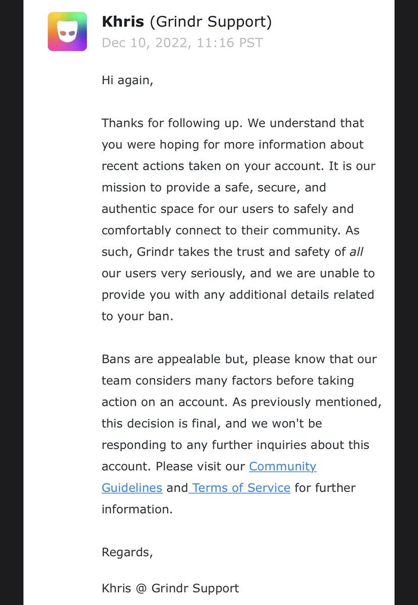 Michael429's tweet photo. @Grindr Ridiculous. Permanently ban people without giving a legitimate reason. https://t.co/b13jU00WCn