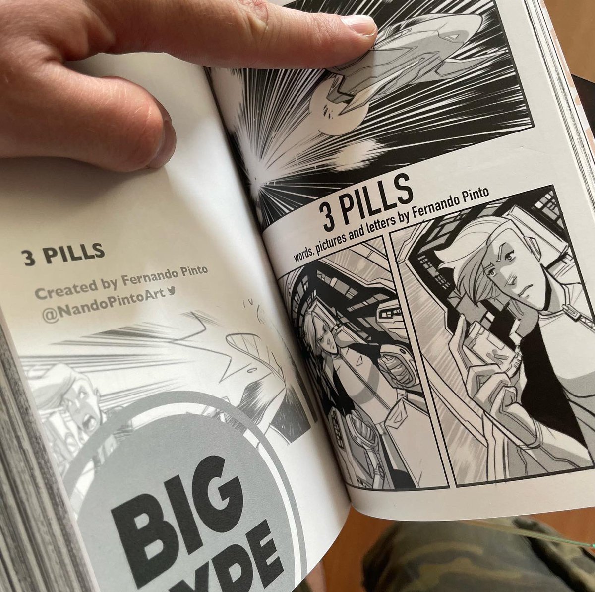 NandoPintoArt's tweet photo. Hey! Just got my copies of #ProjectHype Vol 2, featuring the story “3 pills”, which I wrote, drew, and lettered.
Thank you so much @DougaWood1 for inviting me to play, and for sending these over! #makecomics #indie #jueves https://t.co/T5IPGVoUUs