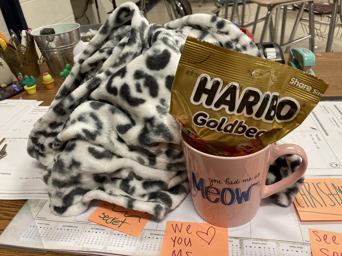 MsGralish's tweet photo. On the first (and second, third, and fourth) day of Secret Santa, my Santa gave to me…all these amazing, thoughtful gifts! Thank you for sending me these sweet surprises every day. Tomorrow morning is the big reveal! 🐈🎅🏻🎵🎄 #funatschool #SecretSanta https://t.co/M9rFcgRWog
