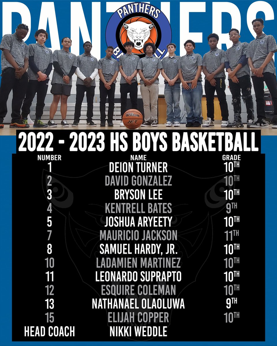 dmlkjec's tweet photo. Introducing our FIRST HS Boys Basketball Team! 🏀 

#Panthers #DMLK #DMLKJEC #HomeofthePanthers #PanthersAthletics #PanthersBasketball https://t.co/igvWlE4SWs