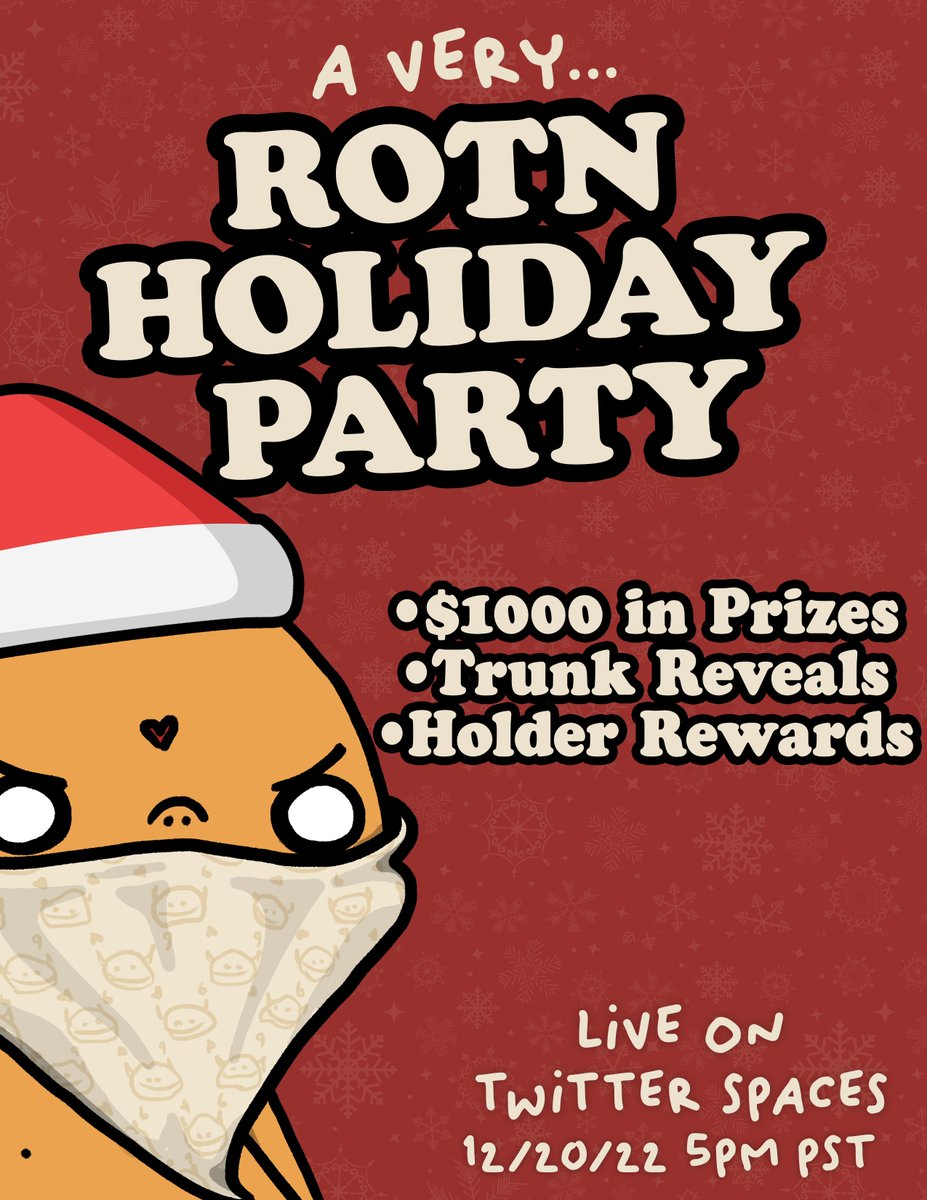 Join us this Tuesday at 5pm pst for a very...

ROTN HOLIDAY PARTY! 🎅🏻

Over $1000 in Prizes 🟣  Live Trunk Reveals 🟣 Holders Receive Raffle Tickets 

REMINDER: if you purchase a Trunk now until 12/19 you will receive an additional raffle ticket 🎟 

You won't want to miss this!