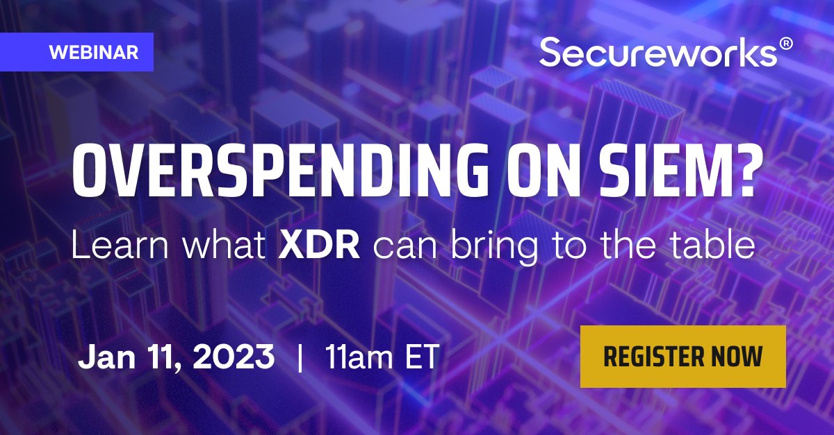 Secureworks's tweet image. 💸 Concerned about overspending on SIEM security? Register for our webinar and learn:

✅ How #XDR can minimize spending
✅ How to choose the right #securityplatform for your goals
✅ The benefits that XDR delivers vs #SIEM alone 

Register Here: del.ly/60173GN31
