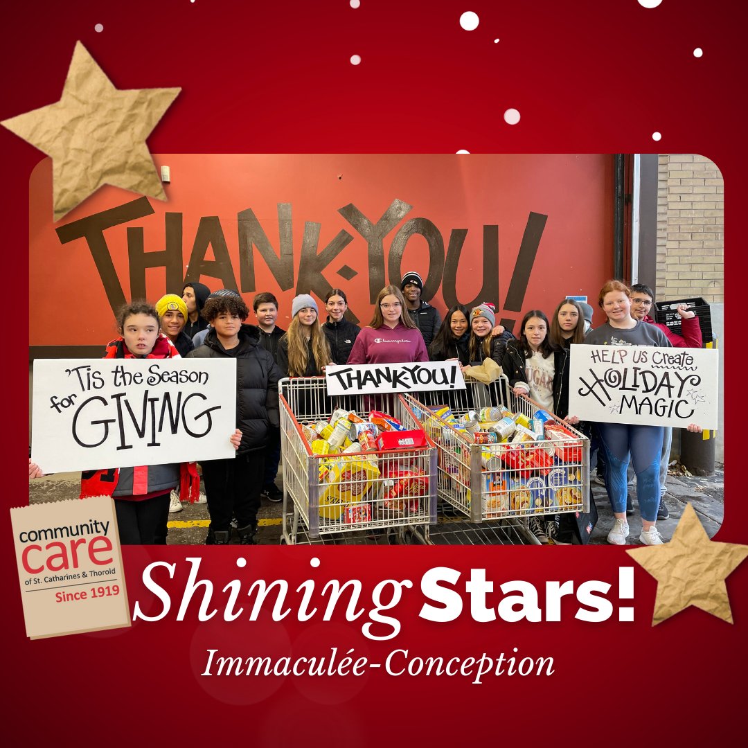 Merci beaucoup Immaculée-Conception! These wonderful grade 7/8 neighbours of ours stopped by with a generous donation that was collected by the whole school. Thank you for thinking of others this holiday season! 

#ShiningStars #StCatharines #Thorold #OurCommunityCares