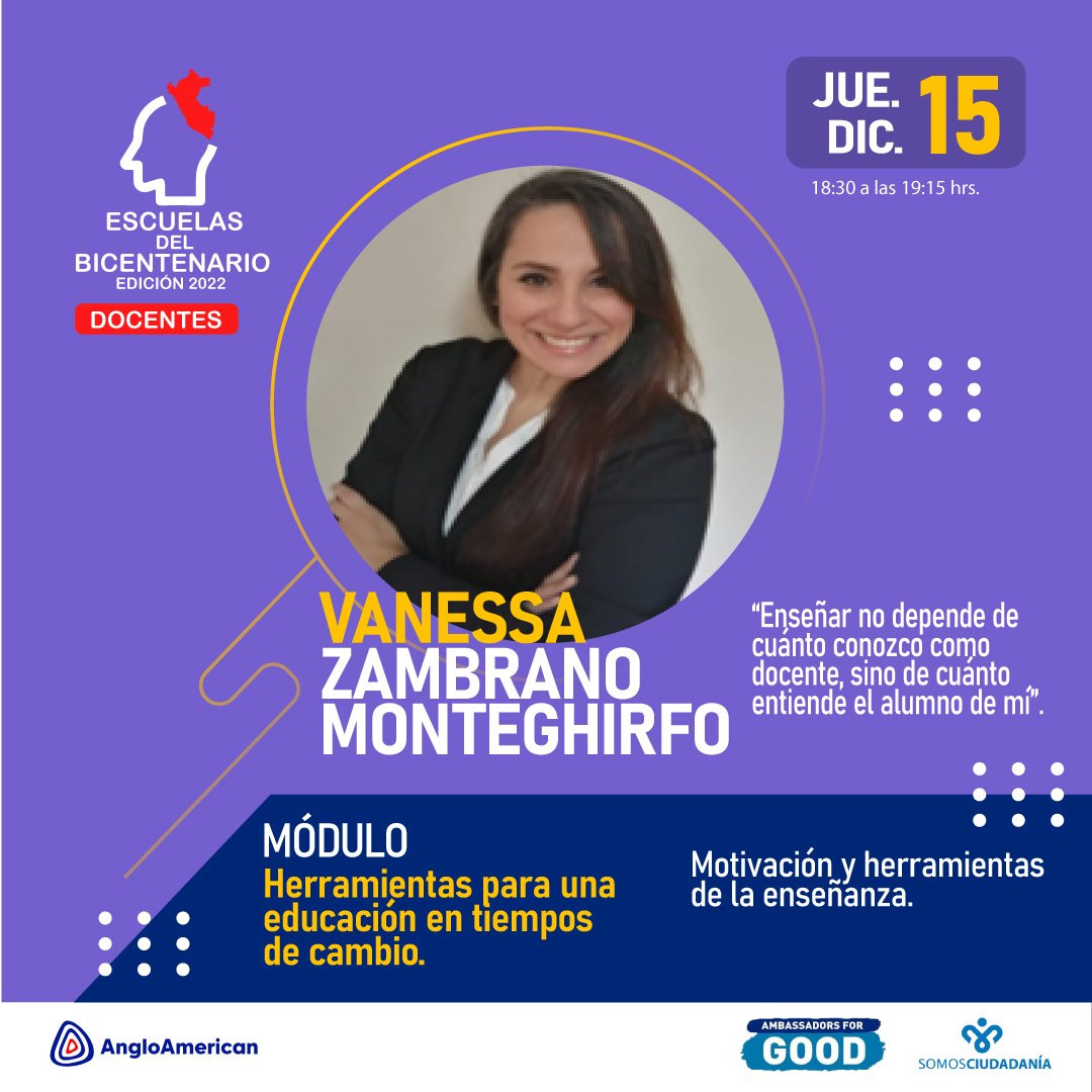 ¡Hoy es la clausura de nuestra Escuela del Bicentenario Edición docentes 2022!
Tenemos dos grandes profesionales a cargo del módulo "Herramientas para una educación en tiempos de cambio". No te lo pierdas!
<a href="/AngloAmericanPE/">Anglo American Perú</a>  <a href="/CAFAmerica/">CAF America</a> y <a href="/PYXERAGlobal/">Pyxera Global</a> 
#EmbajadoresdelBien
