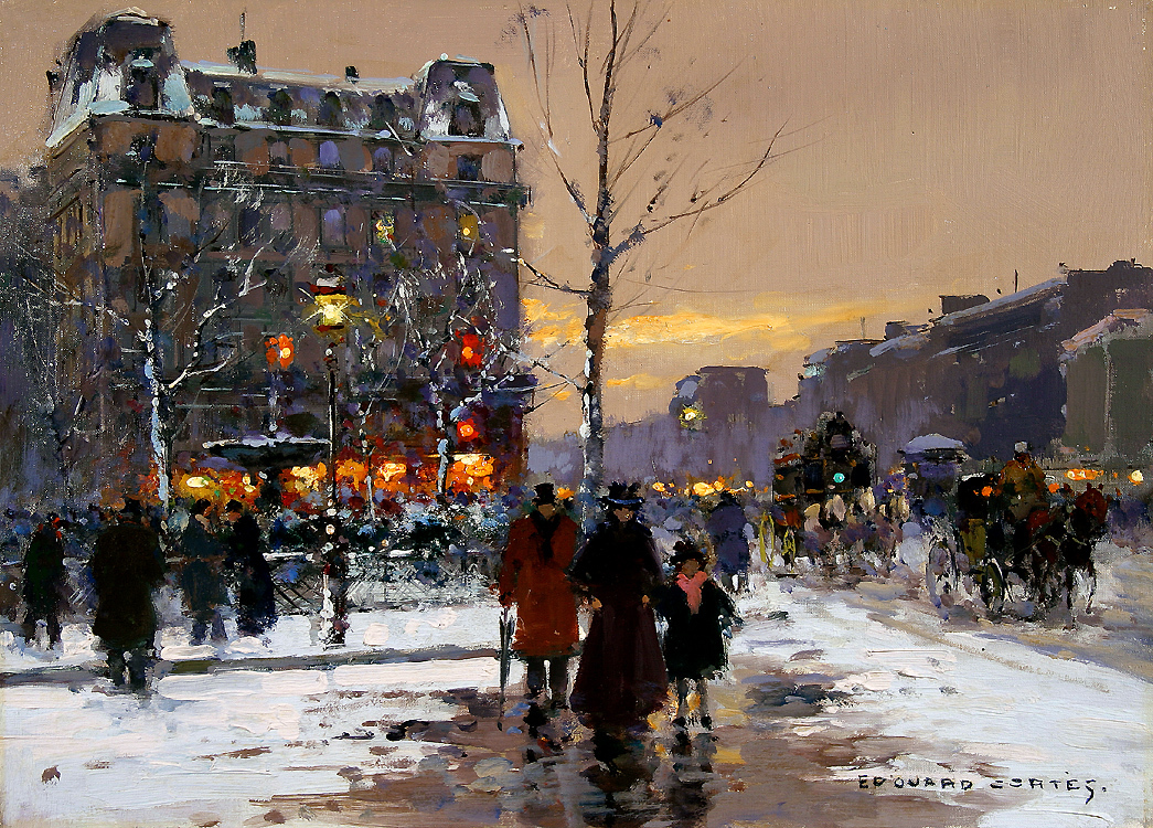 Edouard Leon #CORTES, 'PLACE PIGALLE  IN WINTER, EVENING' #art #twitart #arttwit #iloveart #artist #artlovers #pigalle #EdouardCortes #EdouardLeonCortes