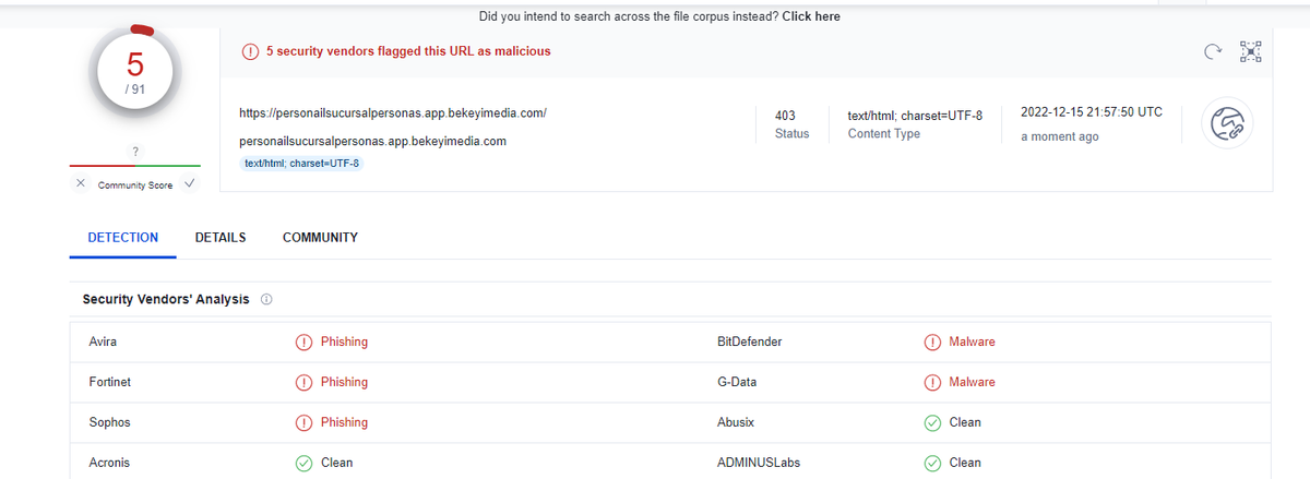 NestyF's tweet photo. Threat on:
https[:]//personailsucursalpersonas[.]app[.]bekeyimedia[.]com/
45[.]252[.]248[.]42
@Bancolombia 
@Bancolombia_Inv 
#phishing https://t.co/RQA9JKUJyL