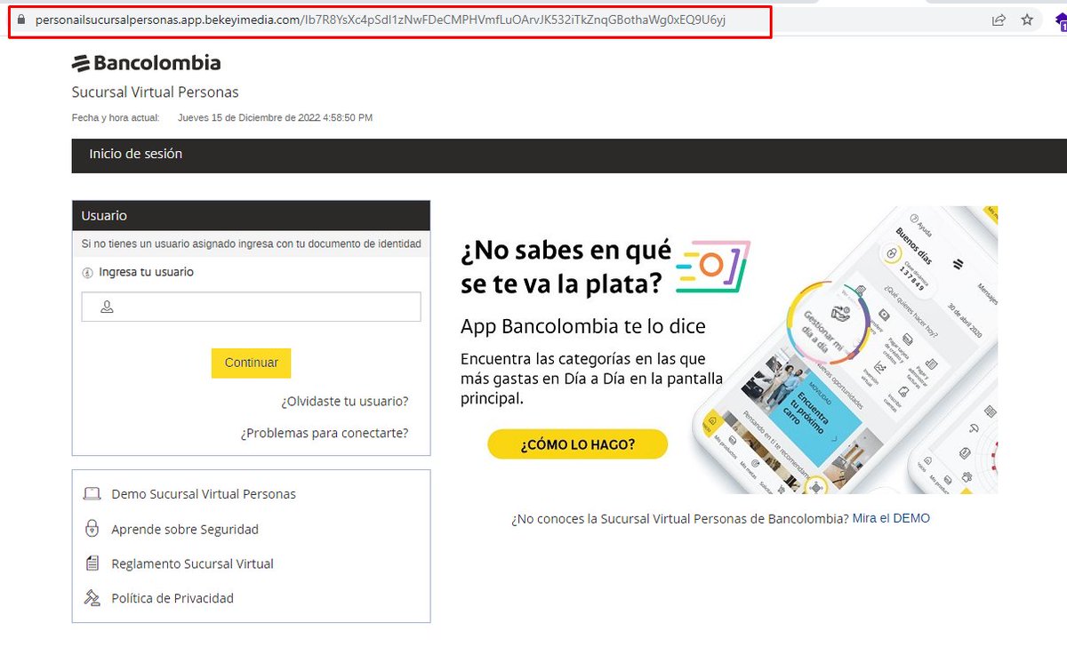 NestyF's tweet photo. Threat on:
https[:]//personailsucursalpersonas[.]app[.]bekeyimedia[.]com/
45[.]252[.]248[.]42
@Bancolombia 
@Bancolombia_Inv 
#phishing https://t.co/RQA9JKUJyL