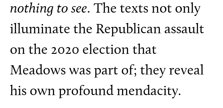 RachelDelray's tweet photo. Meadows is criminally negligent and STILL in office. When will the Jan6 committee make referrals, or when will DOJ actually protect American voters ? #meadowstexts https://t.co/NFGfuz0VIE