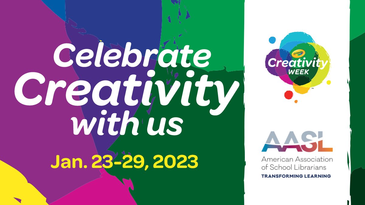 aasl's tweet image. Join AASL in celebrating #CrayolaCreativityWeek, Jan. 23-29, 2023. Free creative learning activities, videos from celebrity creators, online student artwork gallery, and chances to win daily giveaways. Find AASL resources and links to Crayola materials at: ala.org/aasl/advocacy/…