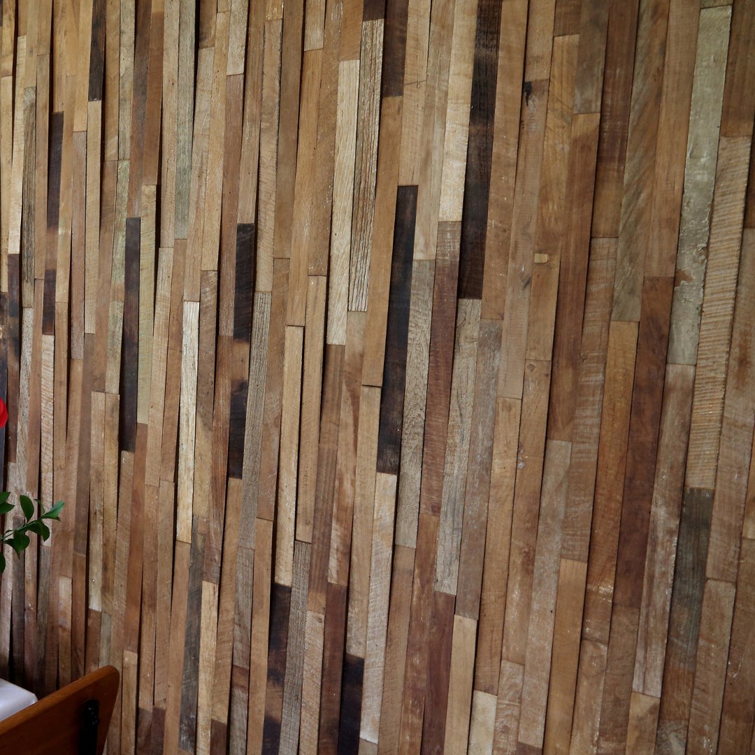 Kayu V wood cladding, is a meshed tile arrangement of reclaimed Indonesian teak with a tapering relief. The distressed teak is repurposed from timber salvaged from tropical buildings.

#teaktile #reclaimedwood #naturaltile #cladding #islandstone #islandstonetile #tileadventure