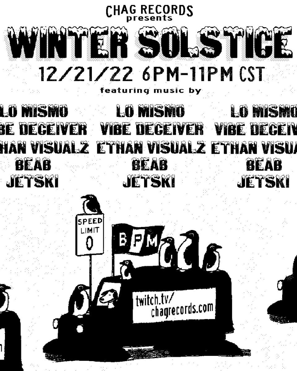 🌕🌖🌗🌘DRONIN’ ON THE M🌑🌑🌑🌑🌑N BABY 🌒🌓🌔🌕

☃️☃️THE SECOND EDITION OF WINTER SOLSTICE DRONE NIGHT IS COMING 12/21 ☃️☃️

☕️☕️GRAB YOURSELF A WARM BEV AND A VITAMIN D LAMP CUZ IT’S GONNA BE A LONG, PLEASANT NIGHT ☕️☕️

🌨🌨TWITCH.TV/CHAGRECORDS 🌨🌨