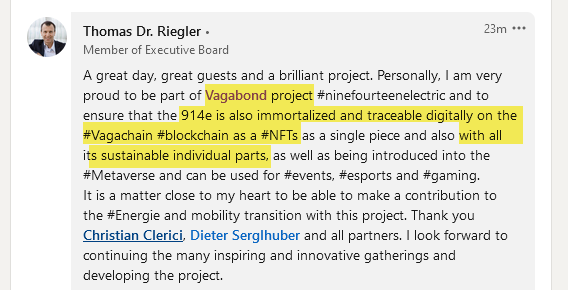 CryptoeVeritas's tweet photo. #VagaChain mainnet is live since 9 days. Currently waiting for the solution for the #VagaWallet on iOS to get the $VAGA distributed. 

Meanwhile @drthomasriegler is mentioning #Vagachain in the electric Porsche project from Christian Clerici.

https://t.co/A9VRMju6jg https://t.co/0WLJY2kiZh