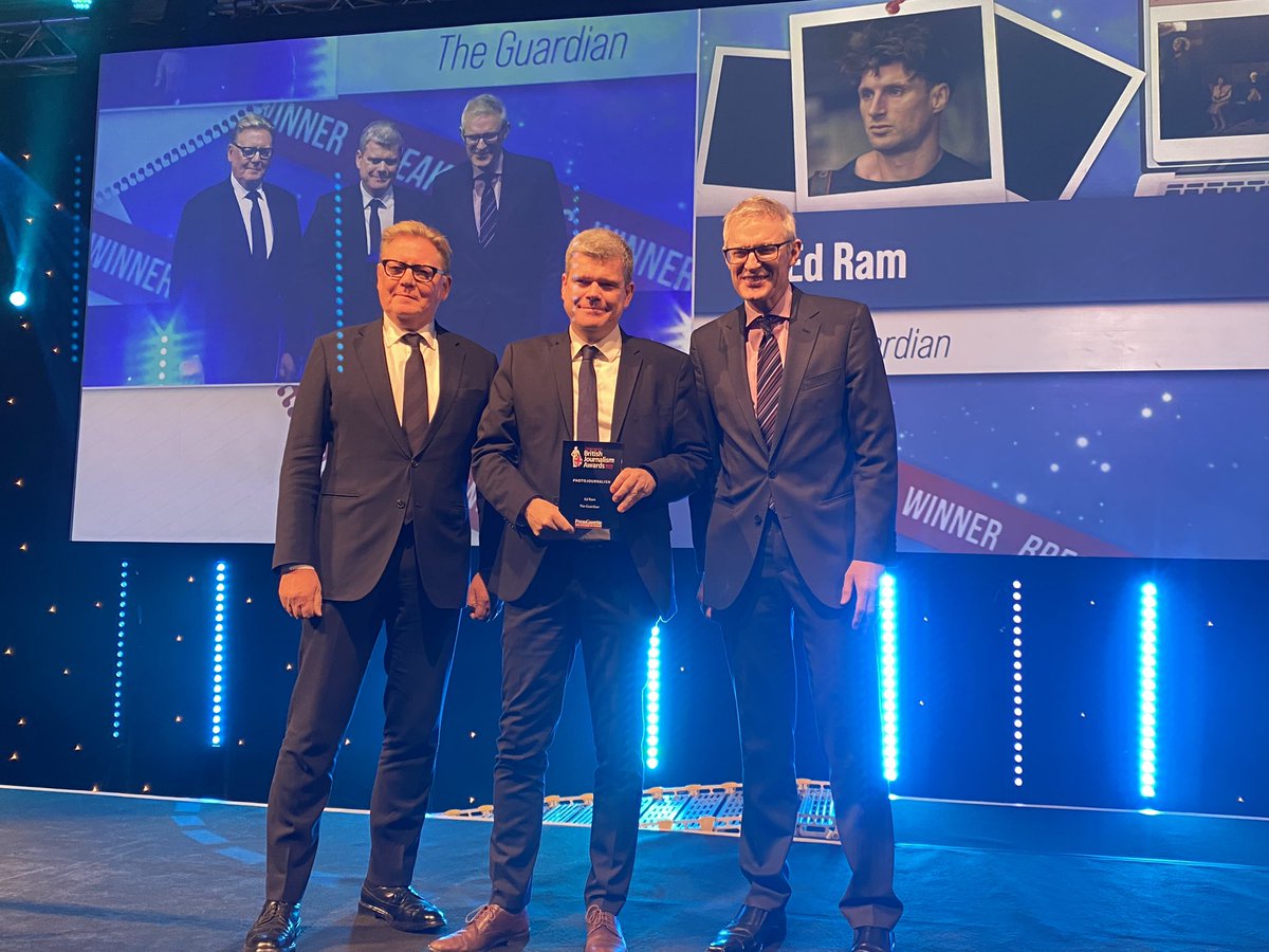 Photojournalism of the year - the prize goes to Ed Ram <a href="/EdR4m/">Ed Ram</a> of <a href="/guardian/">The Guardian</a> for his work in Ukraine #BJA2022 (not collected by Ed who is away on assignment!)