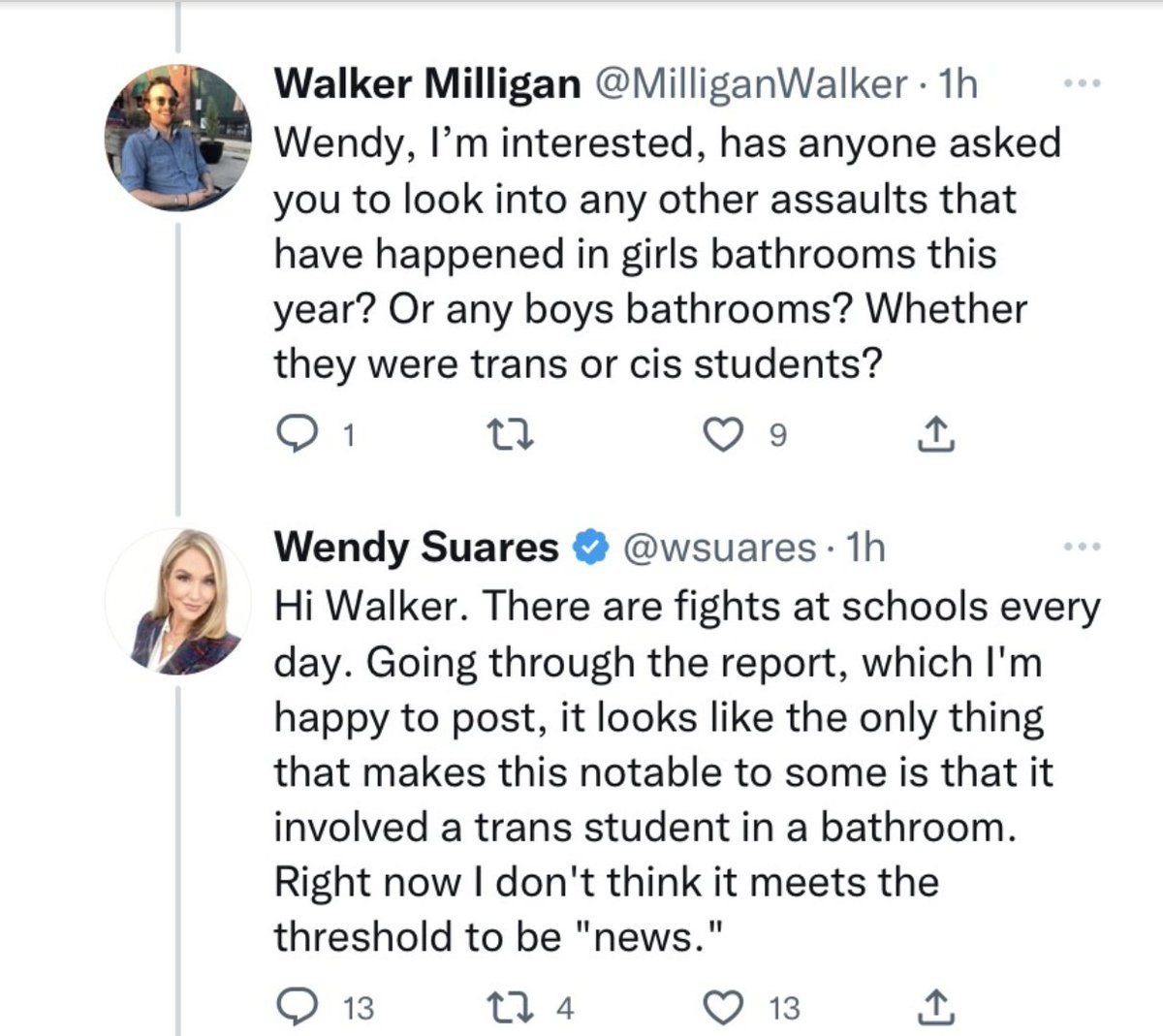 MeganFoxWriter's tweet photo. Just a reminder that @wsuares does not find the trans-identifying male student beating up two girls in a girls' bathroom newsworthy. Big yawn for her. https://t.co/WcSMEuRXTi