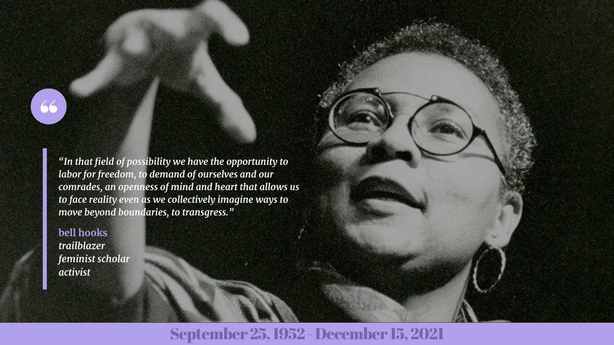 One year ago today, bell hooks passed on from this life; we celebrate all that she brought to the world with her visionary mind &amp; spirit🕊️