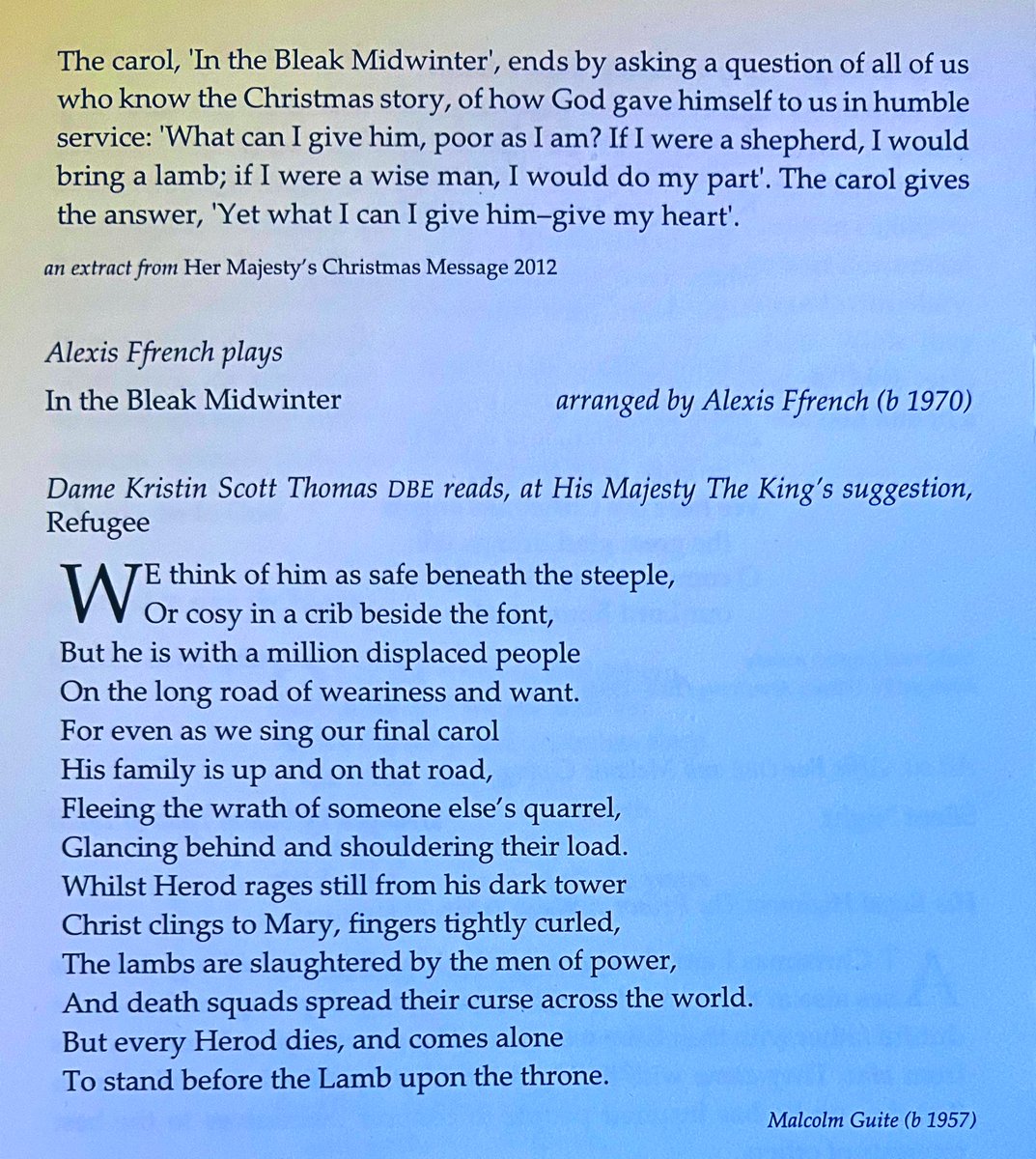BishopAngaelos's tweet image. A privilege to attend this evening’s @WAbbey #TogetherAtChristmas Carol Service. A truly joyful occasion with beautiful carols, thoughtful readings, and a moving tribute to Her Late Majesty Queen Elizabeth II

“The carol gives the answer ‘Yet what can I give Him-give my heart’”