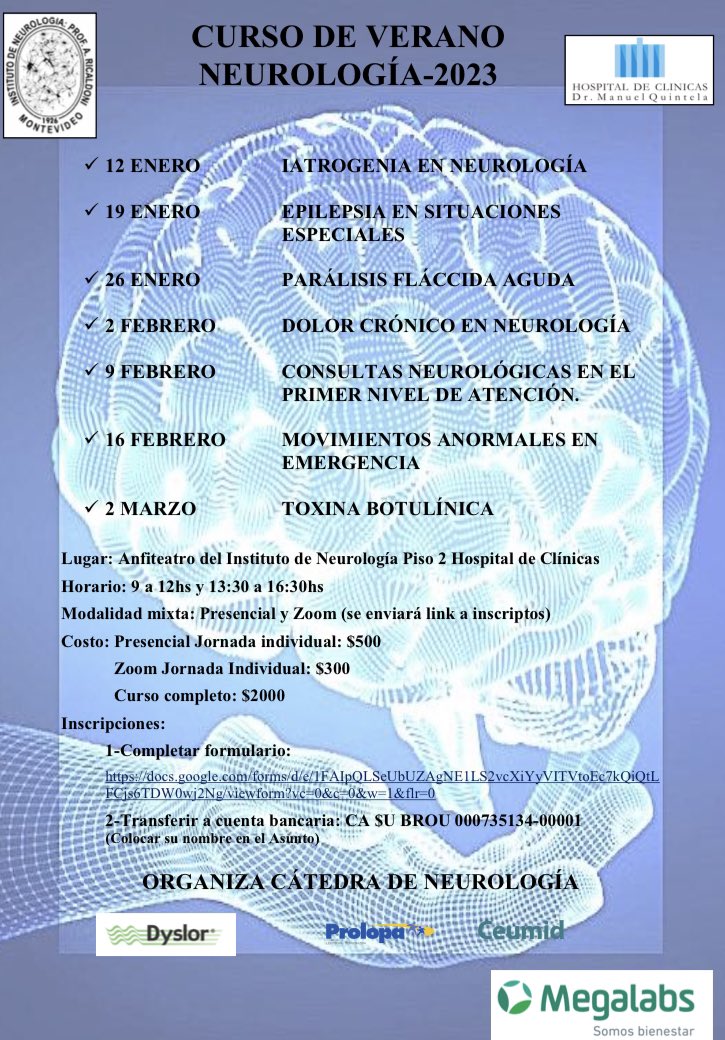 Curso de verano de Neurología organizado por la Cátedra. Los invitamos a participar.
Inscripciones:

docs.google.com/forms/d/e/1FAI…