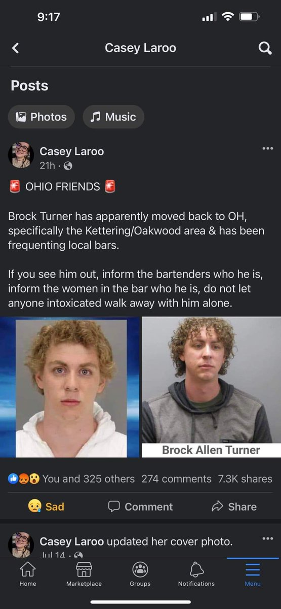 ArynAlyssabeth's tweet photo. This sleeze is now going by his middle name Allen. Frequenting bars in Ohio. Please keep an eye out. For all of you who don't remember Brock Turner, he got away with raping a woman. The rape that his father referred to as, "20 minutes of action." #callhimout https://t.co/zDNtOuyACw