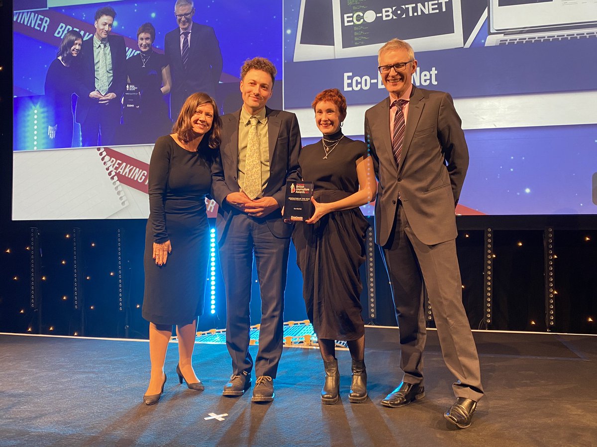 Press Gazette (@pressgazette) on Twitter photo Time for Innovation of the Year, sponsored by <a href="/GoogleNewsInit/">Google News Initiative</a> - and the winner is <a href="/EcoBotNet/">Eco-Bot.Net</a> by <a href="/thomaslewton/">Thomas Lewton</a> & Alice McCool <a href="/McCoolingtons/">Alice McCool</a> #BJA2022 Time for Innovation of the Year, sponsored by <a href="/GoogleNewsInit/">Google News Initiative</a> - and the winner is <a href="/EcoBotNet/">Eco-Bot.Net</a> by <a href="/thomaslewton/">Thomas Lewton</a> & Alice McCool <a href="/McCoolingtons/">Alice McCool</a> #BJA2022