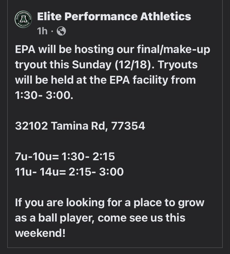 EPAbaseball's tweet photo. EPA Baseball Final Tryouts for 2023 Spring Season! https://t.co/P3D3JEZCk9