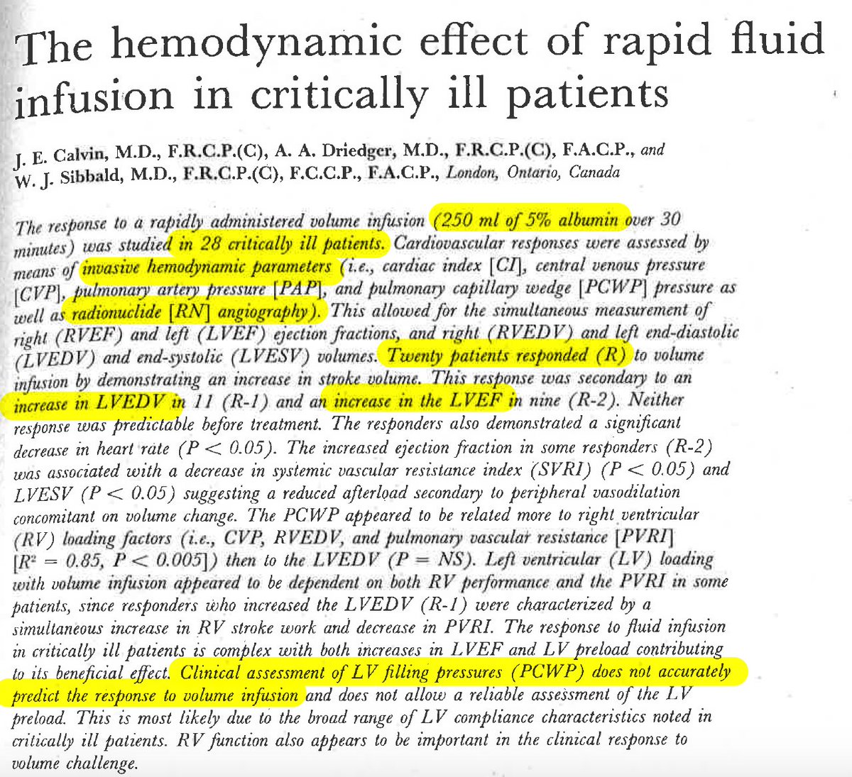 ICU hemodynamics series (history lessons): We were always fascinated by the hemodynamic effects of fluid infusion. Let's dive in this paper from 40 years ago (Calvin JE et al. Surgery 1981; 90(1): 61-76):
