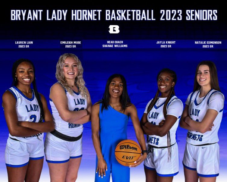 All four seniors have now officially been offered athletic scholarships to continue their education and basketball career on the next level!!! #TheBryantGirlsBBStandard 🏀🐝🤍💙 

<a href="/laurenlain_0/">Lauren Lain</a> <a href="/n_edmonson14/">Natalie Edmonson</a> <a href="/ELOS_35/">Emileigh Muse #22</a> <a href="/JaylaKnightt/">jaylabrielle</a> <a href="/ShanaeGovan/">Shanae Govan Williams</a>