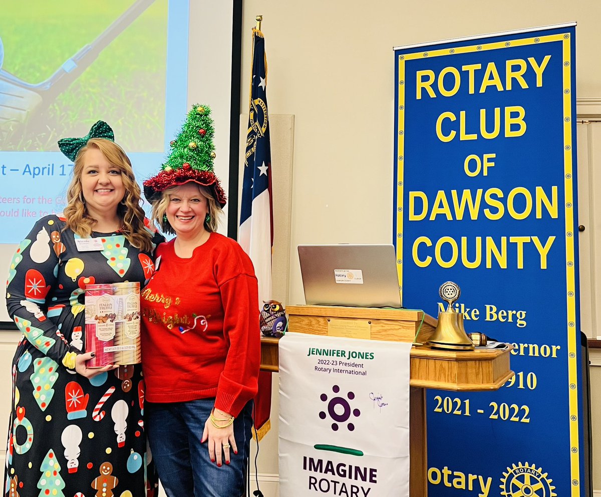 RotaryDawsonGA's tweet photo. We had some festive Christmas sweaters at our Rotary meeting this morning!! Congratulations to Tracy Verrigni for winning the Best Ugly Christmas outfit. 🎄 #Rotary6910 https://t.co/EBUClWNc9Q
