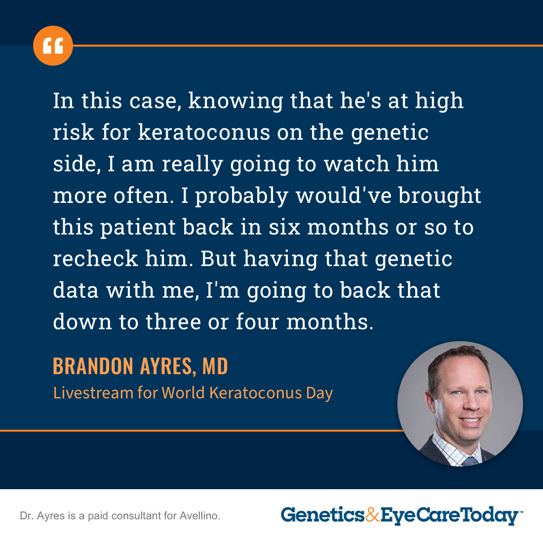 CRSToday's tweet photo. Are your #keratoconus diagnosis & management protocols on par with your colleagues? Hear about the technology @drbarnett1, @bfast33 & Dr. Barry Eiden are using, & the case examples where #AvaGen, the Genetic Eye Test, influenced their course of treatment. https://t.co/vY7emZ0jdH https://t.co/Dyub28ewlf