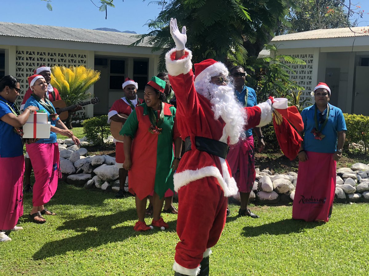 NadiAirport's tweet photo. It’s truly magical ... @radissonblu #Fiji staff arrived at #FijiAirports HQ with festive cheers, Santa &amp; chrismassy BULA vibes! https://t.co/3N3vv3N5HS