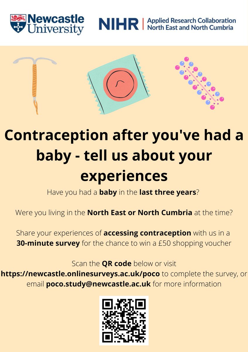 Have you (or someone you know) had a baby in the last three years? If so, please share (or take part in) this study to explore women's experiences of postnatal contraception. Link below ⬇️
newcastle.onlinesurveys.ac.uk/poco