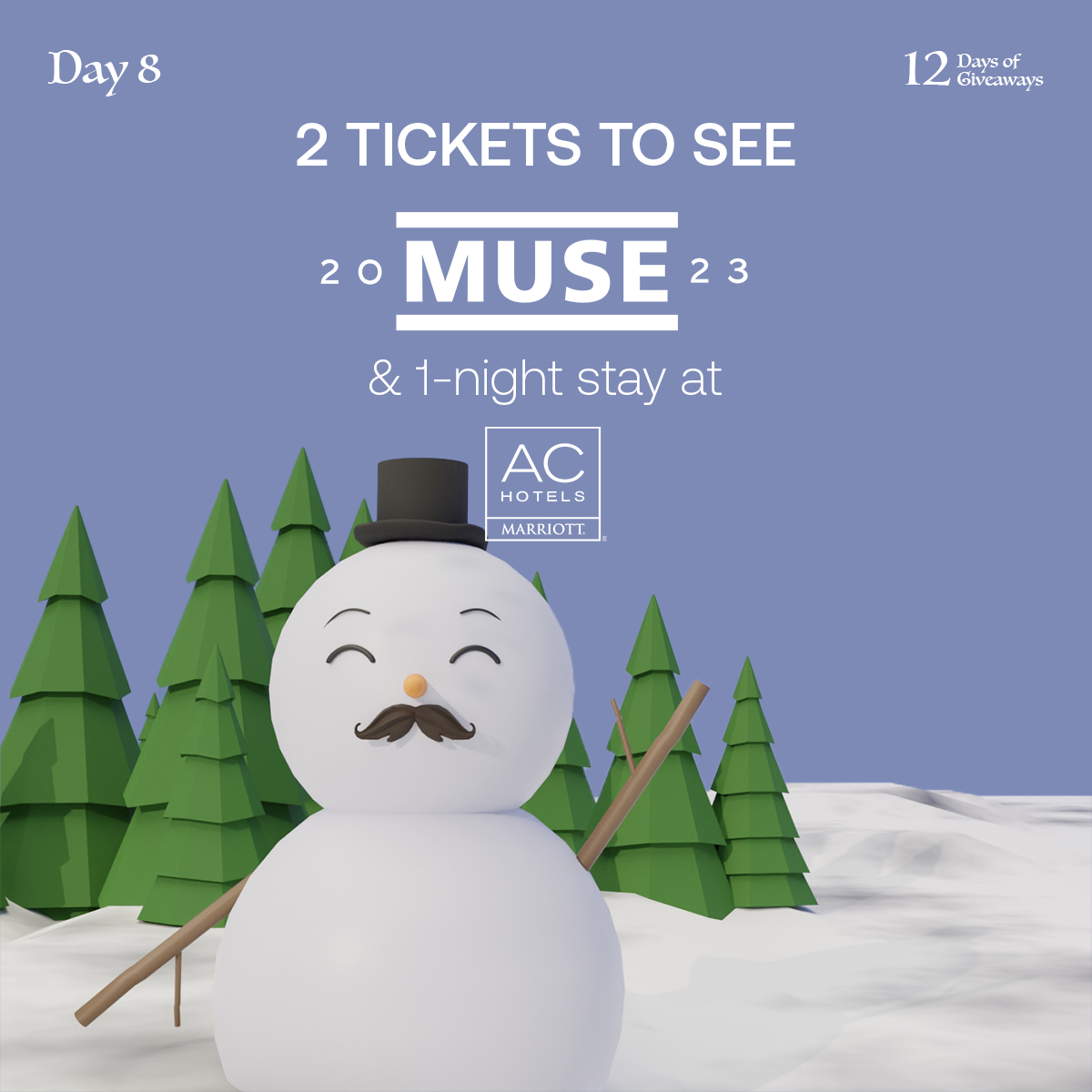 DAY 8: Win two lower bowl tickets to see <a href="/muse/">muse</a> at #VivintArena on April 20 PLUS a one-night stay at the AC Hotel SLC!
To enter:
1️⃣Follow @vivintarena 
2️⃣RT
3️⃣Tag a friend
*Winner will be DM’d 12/20 by 10am