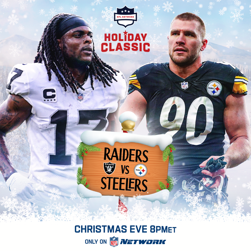 NFL's tweet photo. The @Raiders. The @Steelers. Christmas Eve.

On the 50th anniversary of the Immaculate Reception, they get back together for a classic rematch!

📺: #LVvsPIT - Dec. 24 (8pm ET) on NFL Network
📱: NFL+