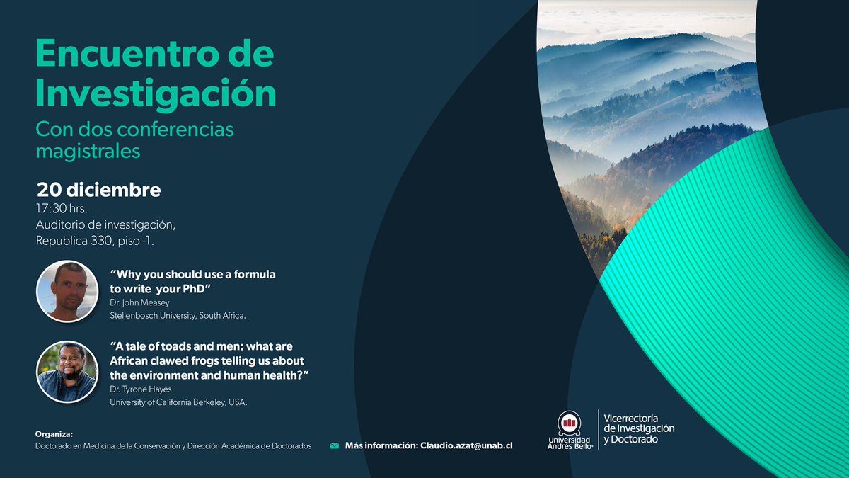 Doctorado Medicina de la Conservación (@docmedcon) on Twitter photo Todos invitados!
John Measey <a href="/AfriHerp/">John Measey</a> experto en invasiones biológicas. Autor libros “How to write a PhD”“How to publish in biol. sciences” + 100 publs.
<a href="/TyroneHayesFrog/">Hayes Frog Blog</a> Prof. Integrative Biology. Conocido x invest. en atrazina y sus consecuencias ambientales y salud pública Todos invitados!
John Measey <a href="/AfriHerp/">John Measey</a> experto en invasiones biológicas. Autor libros “How to write a PhD”“How to publish in biol. sciences” + 100 publs.
<a href="/TyroneHayesFrog/">Hayes Frog Blog</a> Prof. Integrative Biology. Conocido x invest. en atrazina y sus consecuencias ambientales y salud pública