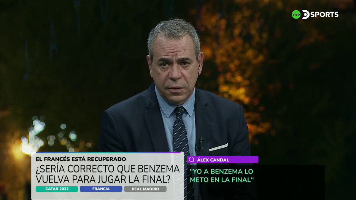 DSports's tweet photo. ¿Coincides con @Alex_candal? ¿Benzema tiene que jugar la final?

❤️ SI
🔁 NO

Lo analizamos en Mundial Total, con el líder @giraltpablo. https://t.co/4Q9VCAyVqe