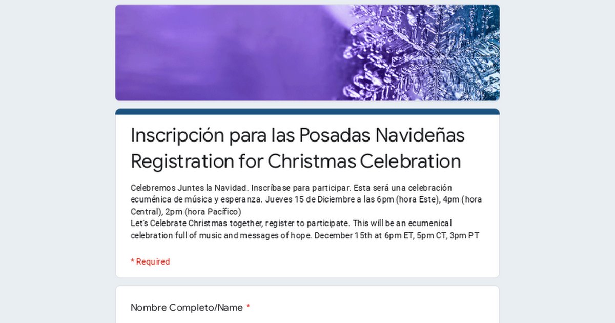LatinxUCC's tweet photo. From Encuentros Latinx UCC:
Celebremos Juntes la Navidad. Inscríbase para participar. Esta será una celebración ecuménica de música y esperanza. Jueves 15 de Diciembre a las 6pm (hora Este), 4pm (hora Central), 2pm (hora Pacífico)
#navidad #advent #christmas #ucc

 ... https://t.co/nFBbLMxq08