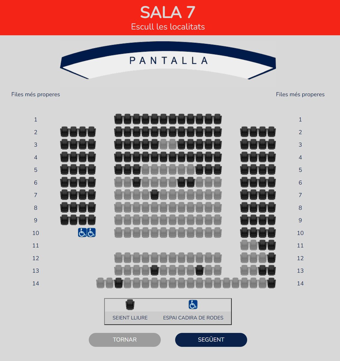 Manresans, la venda d'entrades al Bages Centre és fluixa. La sala 6 (a les 20:30) és la catalana, en 3D. Les sessions en castellà equivalents (18:00, 21:30) estan molt més plenes. Hi ha una sala en 3D ATMOS que encara està més plena.