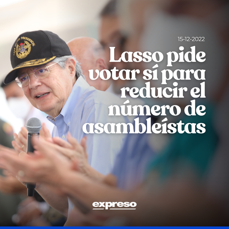 Expresoec's tweet photo. Guillermo Lasso dijo que la pregunta de la Consulta Popular que plantea la disminución del número de asambleístas es “para que nos cuesten menos estos tipos que no hacen nada por el país, sino solo por ellos. No los quiere sino el 6% de los ecuatorianos”.

Todo lo que dijo 👇