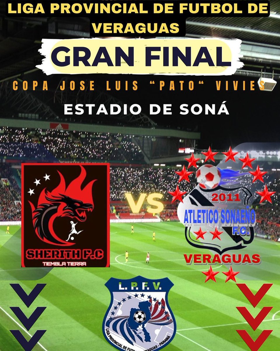 Gran final de la Liga Provincial de Fútbol de Veraguas 2022 ⚽
 
Sherith FC (Santa Fe) vs. Atlético Sonaeño (Soná)

Sábado 17 de diciembre en el Estadio de San José en Soná.

#CentralDeportes