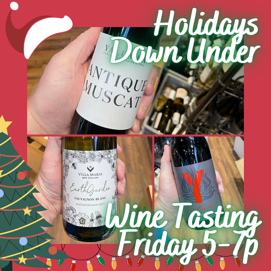 Holidays Down Under ⛄🎁🍷 Friday, 5-7p - mailchi.mp/crystalcitywin…

#WineTasting #CrystalCityWine #NZWine #SauvBlanc #Shiraz #RedWine #Muscat #SparklingWine #Fizz #WhiteWine #Gifts #Christmas #ChristmasPresents