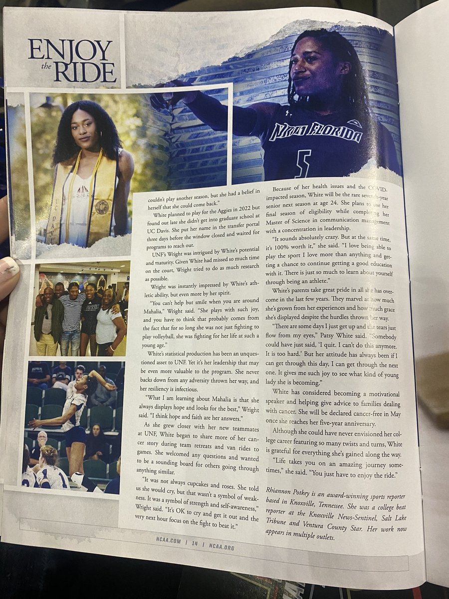 CoachKWright12's tweet photo. Love when you open up the @NCAAVolleyball guide at the Final Four and @mahaliawhite_ is front and center on a 3 page spread representing @OspreyVB. https://t.co/usqHFsJpB2