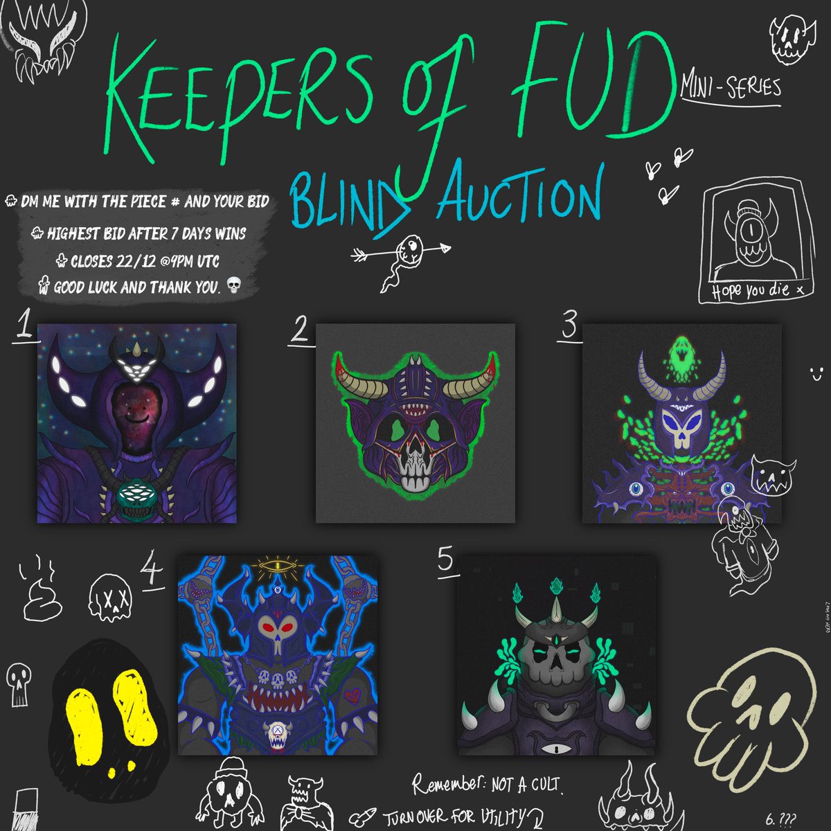 DeathsquadNFT's tweet photo. 🚨BLIND AUCTION🚨

Sup nerds! 

My first mini-series is now open for blind auction!

FOLLOW THE STEPS BELOW AND SECURE YOUR SPOT ON THE ROUNDTABLE OF NGMI. 

DM me with # and bid
Closes 22/12 at 9pm UTC 
No price reserves. 
RT/QTs highly appreciated you filthy degens.
💀
#Cardano https://t.co/5dkN8glV9r