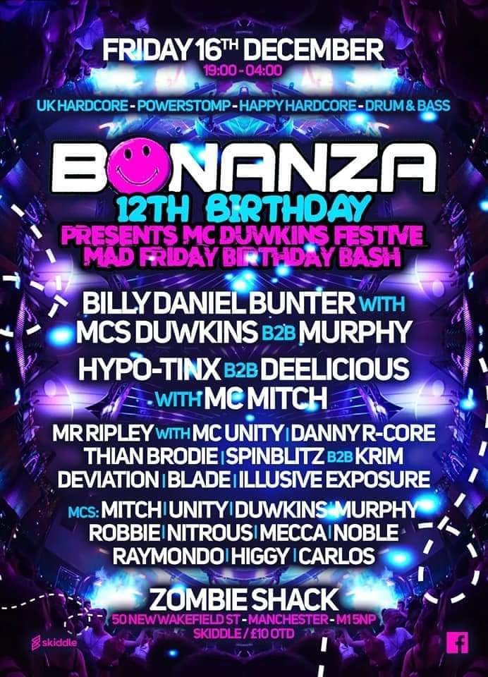 DJSpinblitz's tweet photo. This Friday you can catch me playing out at the #ZombieShack in #Manchester for Bonanza's 12th Birthday where I'll be B2B with Krim playing #00s #UKHardcore!
Hopefully see you sexy people down there!
#Bonanza #Birthday #Rave #Hardcore #PowerStomp #HappyHardcore #DnB #DrumAndBass https://t.co/Rx5V47Lg38