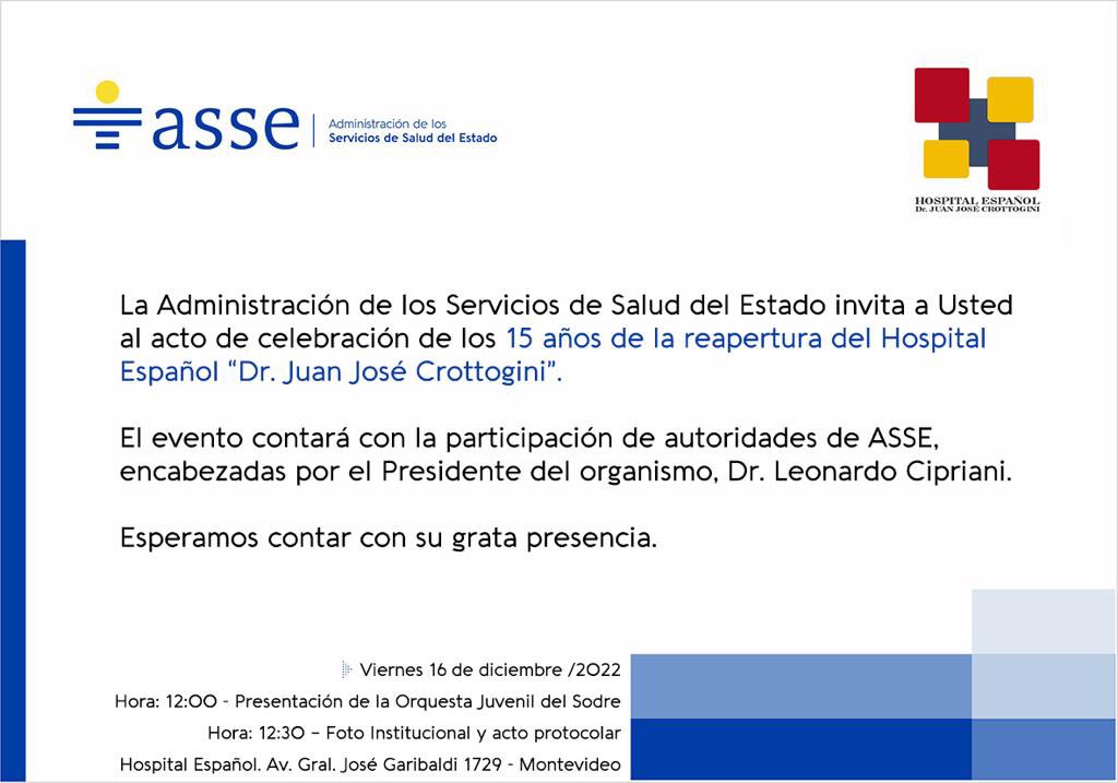 Hosp_Espanol's tweet photo. El día de mañana celebramos los 15 años del Hospital Español como Unidad Ejecutora 76 de @ASSEcomunica

Los invitamos a acompañarnos y disfrutar de la @OJSodre en nuestro patio que es además Patrimonio Histórico Nacional. https://t.co/FCxY28uubG