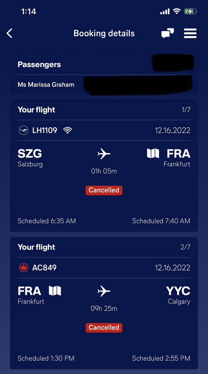 MGrams7's tweet photo. Update: my THIRD booking of the same trip got CANCELLED. Thank you @lufthansa for your continued incompetence and massive disappointment 🙄#willimakeithomeforchristmas #someonecomegetme 
@SalzburgAirport @Airport_FRA @FlyYYC https://t.co/61wesCG85p