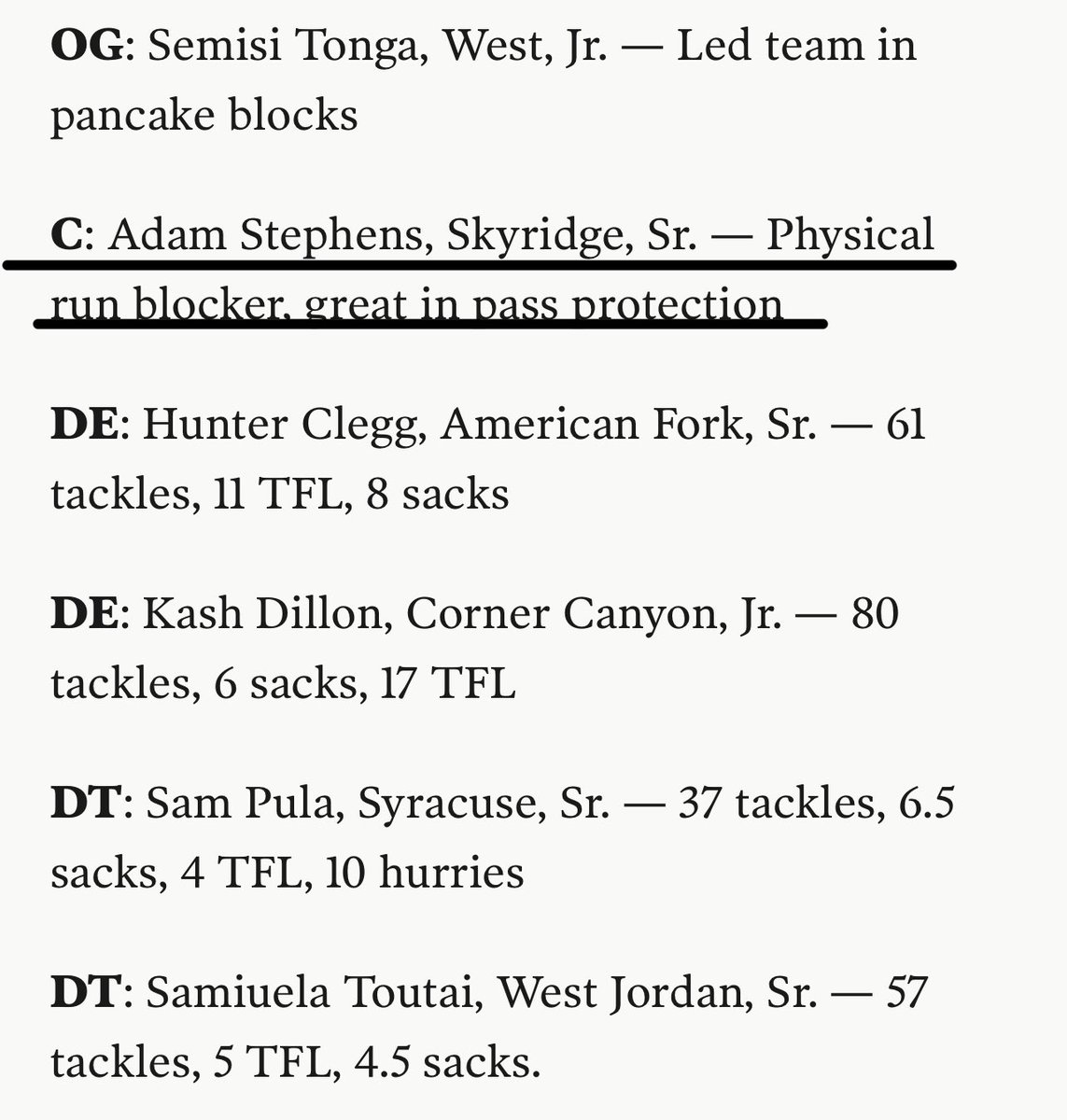 adam stephens (@adam_stephens58) on Twitter photo Grateful to be named 6a All-State center! <a href="/skyridgefb/">SKYRIDGE FOOTBALL</a> <a href="/AlphaRecruits15/">Will Snowden</a> @coach_OFFA <a href="/KyleMorgan_XOS/">Kyle Morgan CATAPULT Southwest Regional Scout</a> <a href="/BigT2k76/">Coach - T</a> <a href="/MooseB90/">Moose Bingham</a> <a href="/JonLehman/">Jon Lehman</a> <a href="/coachjhemm/">Justin Hemm</a> <a href="/BrandonHuffman/">Brandon Huffman</a> <a href="/bangulo/">Berta Portuondo Angulo</a> <a href="/Ezwrighter10/">Coach E.Z</a> <a href="/CoachKofe/">Coach Kofe</a> Grateful to be named 6a All-State center! <a href="/skyridgefb/">SKYRIDGE FOOTBALL</a> <a href="/AlphaRecruits15/">Will Snowden</a> @coach_OFFA <a href="/KyleMorgan_XOS/">Kyle Morgan CATAPULT Southwest Regional Scout</a> <a href="/BigT2k76/">Coach - T</a> <a href="/MooseB90/">Moose Bingham</a> <a href="/JonLehman/">Jon Lehman</a> <a href="/coachjhemm/">Justin Hemm</a> <a href="/BrandonHuffman/">Brandon Huffman</a> <a href="/bangulo/">Berta Portuondo Angulo</a> <a href="/Ezwrighter10/">Coach E.Z</a> <a href="/CoachKofe/">Coach Kofe</a>