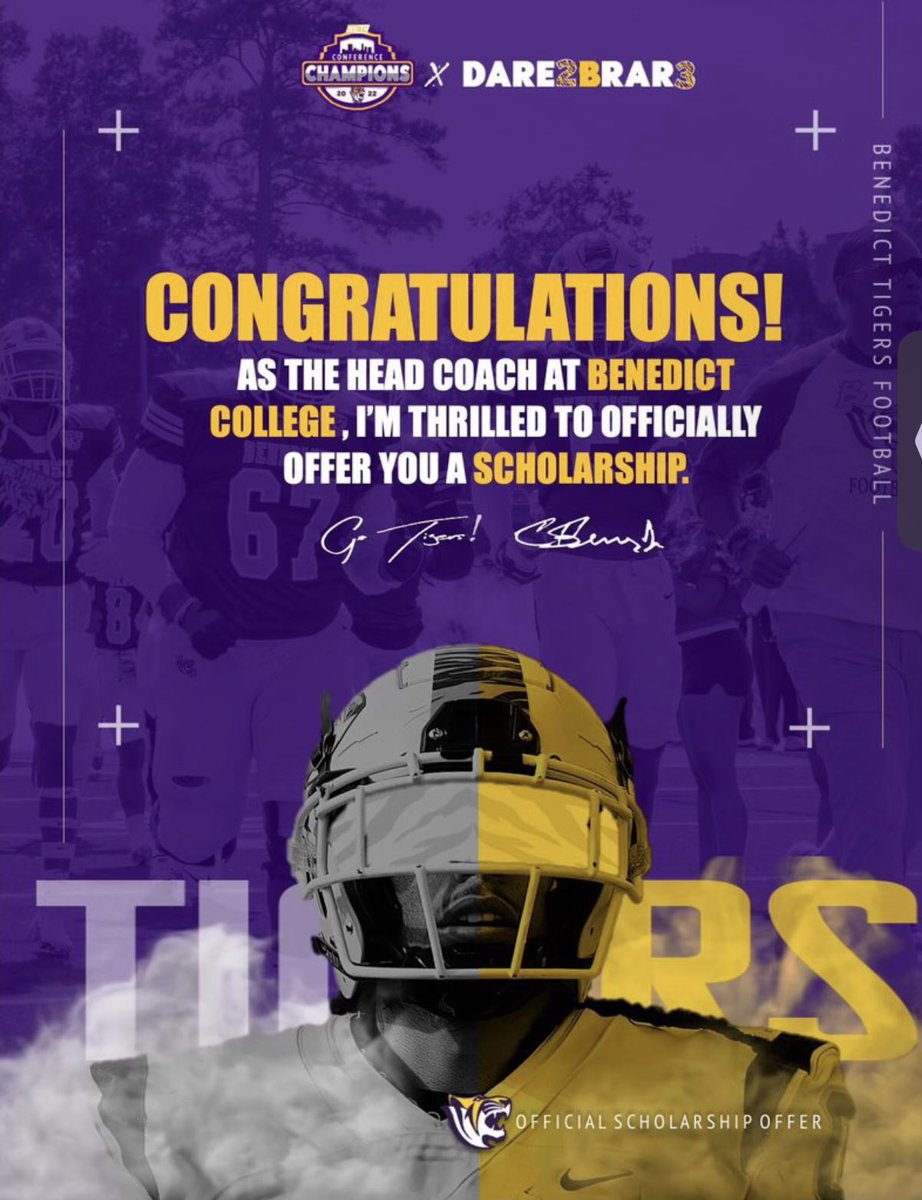 After another great conversation with Coach Styles I am blessed to be offered by the Benedict Tigers💛💜 <a href="/CoachStylesJr/">Coach Styles</a>  #gotigers