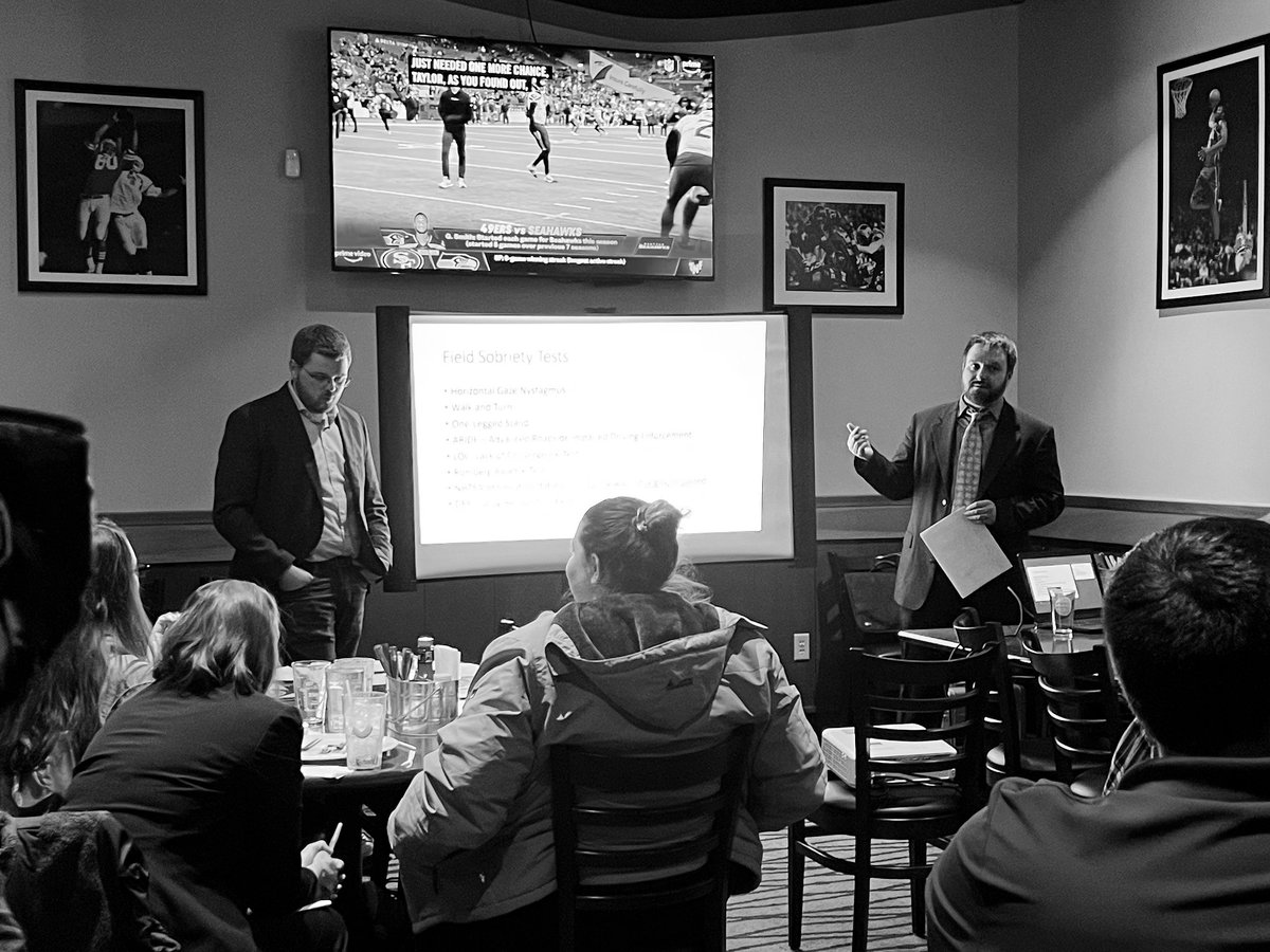 Public Defender Dean Koffler and  Deputy County Attorney John Brothers presenting on DUIs at the Cascade County Bar Association meeting in Great Falls.