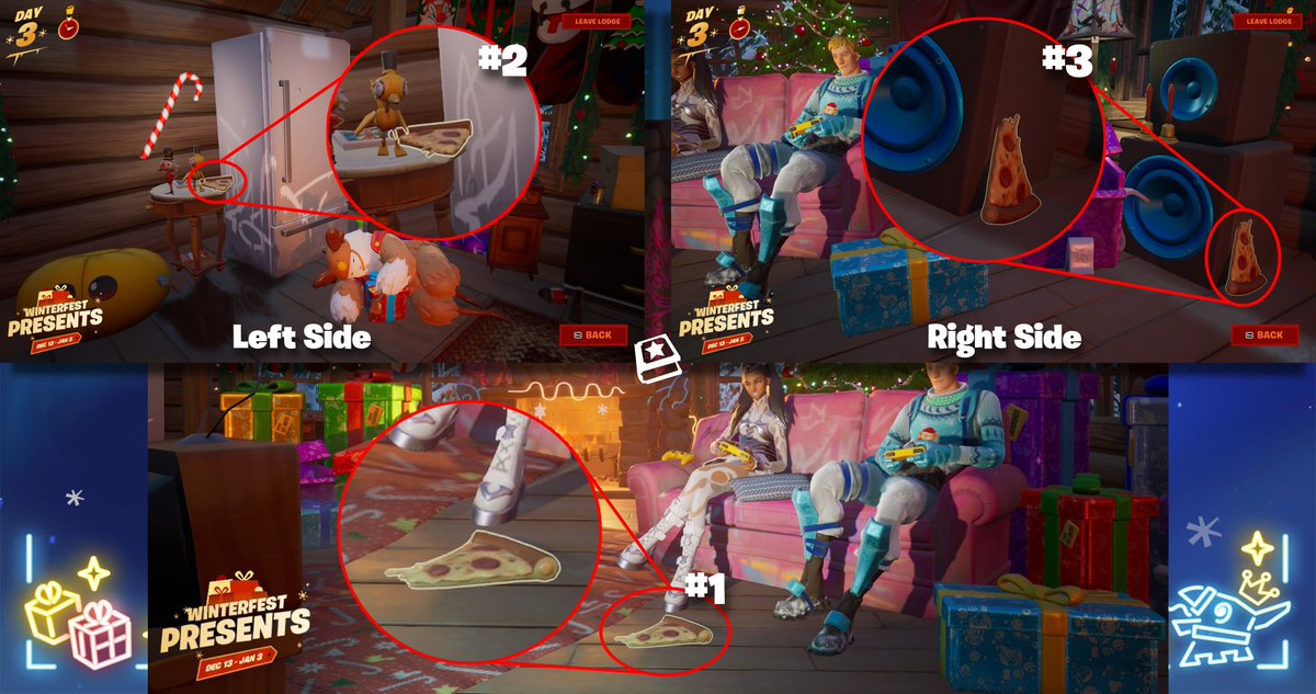 LDARON34's tweet photo. Trouvez les 3 tranches de pizza dans le Cosy Lodge

#FortniteFracture #FortniteChapter4 #Fortnite https://t.co/o7fQK7gJsV